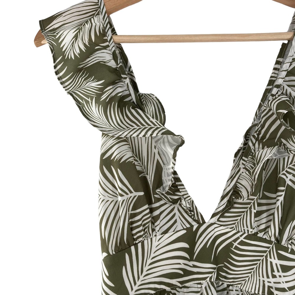 Cupshe Wrap Palm Print Ruffle Green Dress Swim Cover Up Dress - Picture 5 of 5